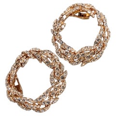 18K Rose Gold Articulating Front To Back Diamond Wreath Hoop Earrings 18ctw
