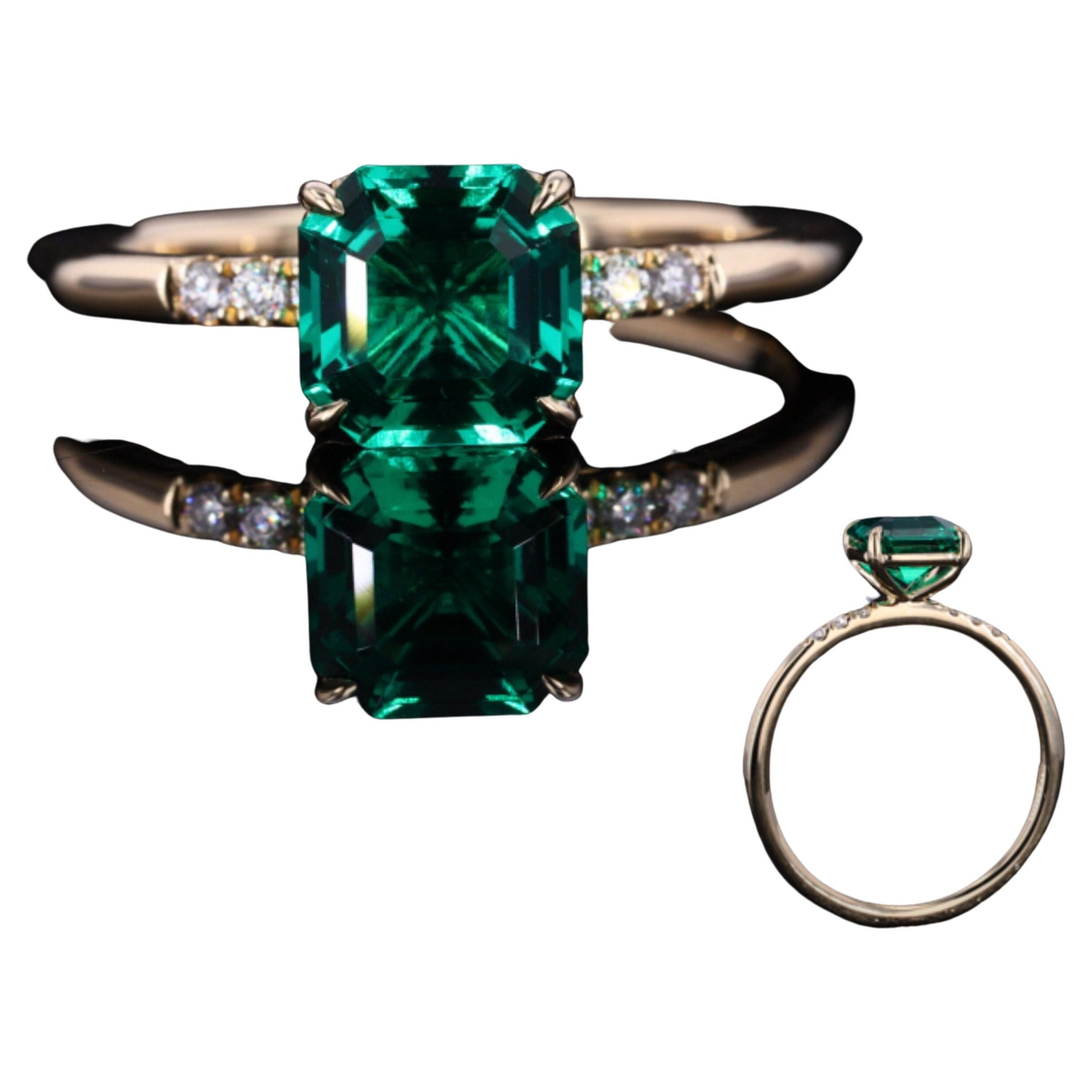 Customizable 18k Rose Gold Emerald Cut Diamonds Wedding Ring Set For