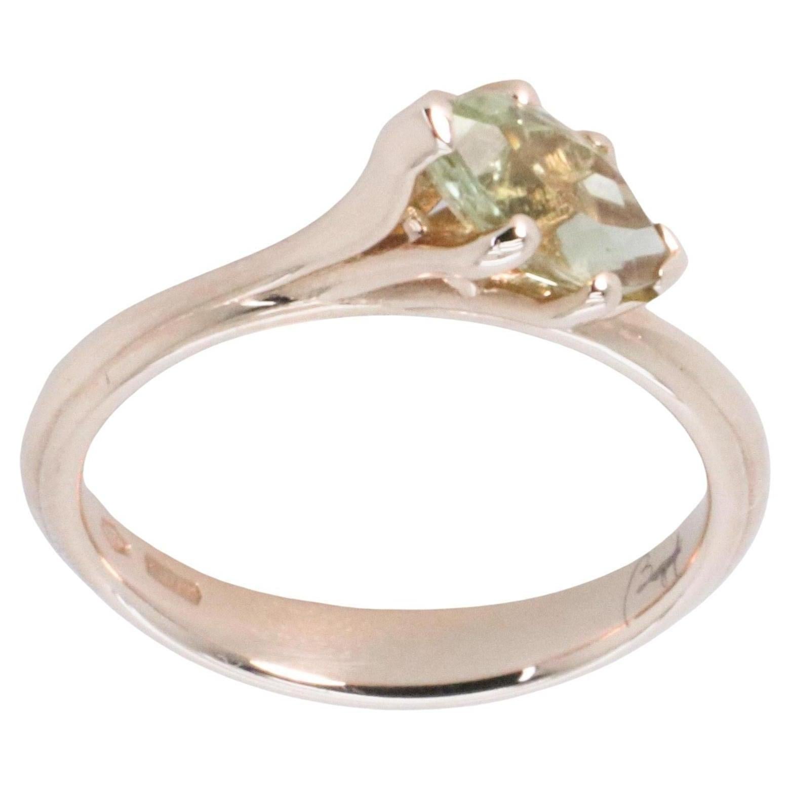 Modern Asymmetric Cosmic Design Stackable Green Tormaline 18K Rose Gold  Cocktail Ring For Sale