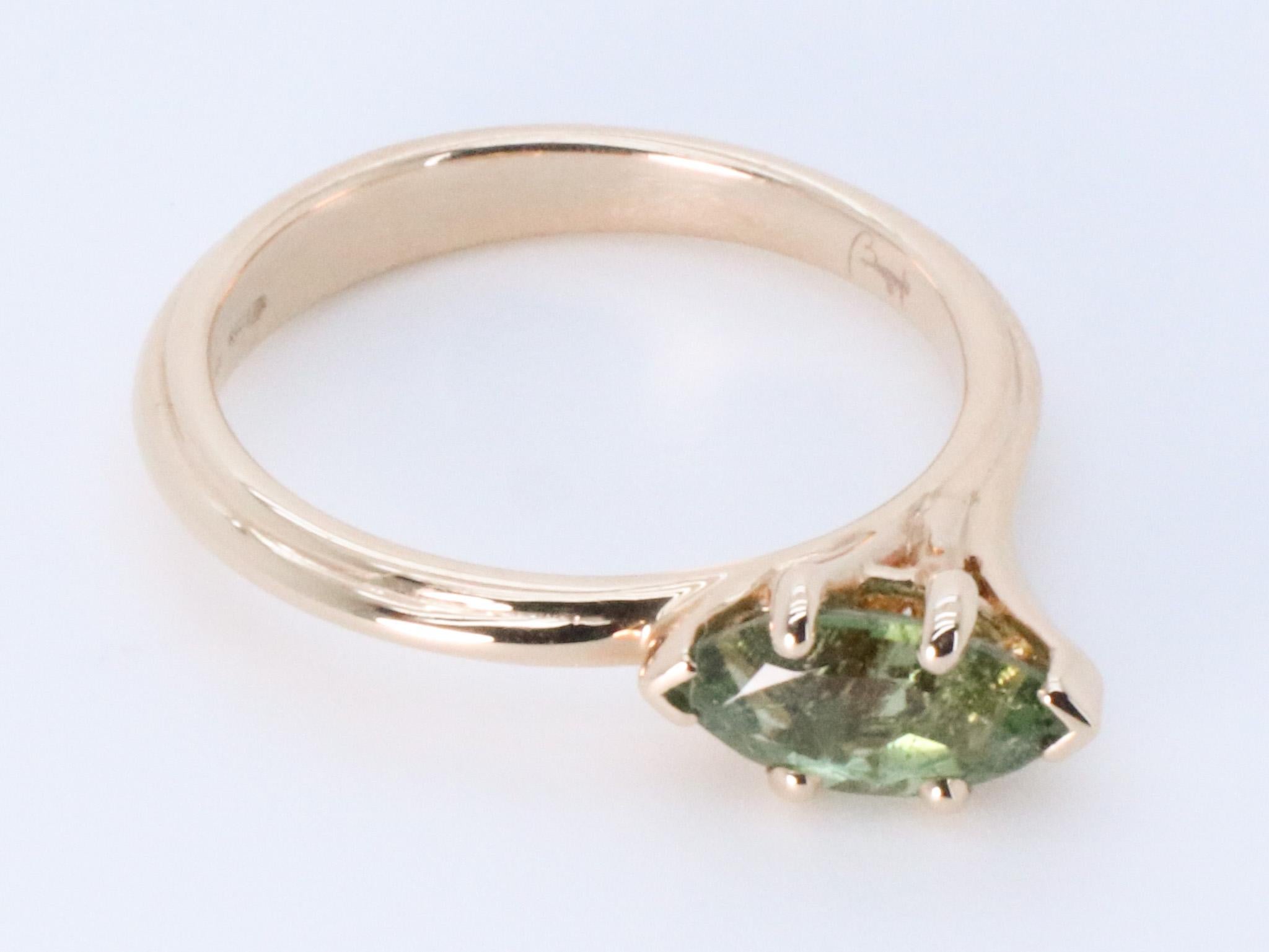18K Rose Gold Asymmetric Design Stackable Intense Green Tormaline Cocktail Ring For Sale 5