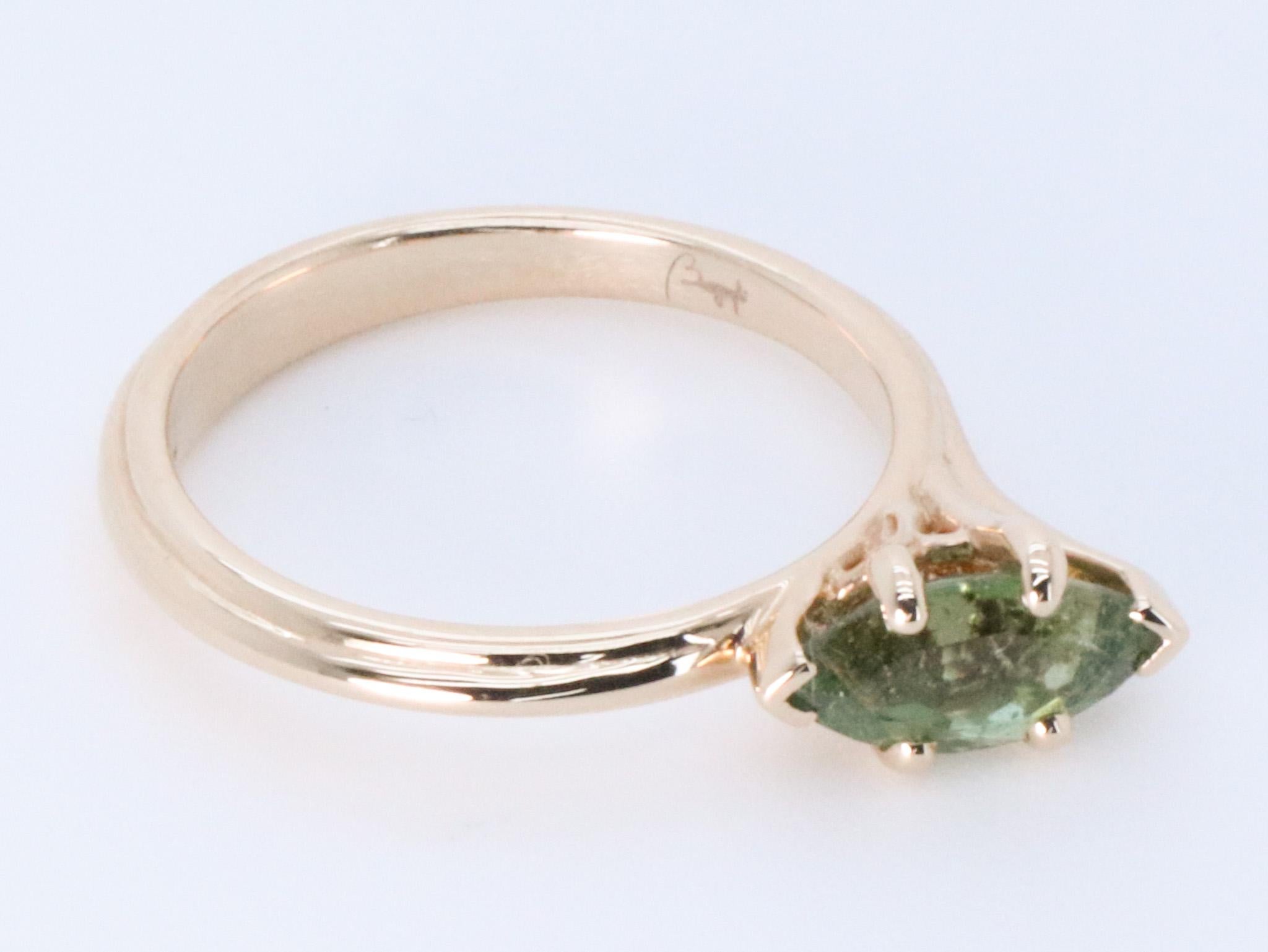 18K Rose Gold Asymmetric Design Stackable Intense Green Tormaline Cocktail Ring For Sale 6