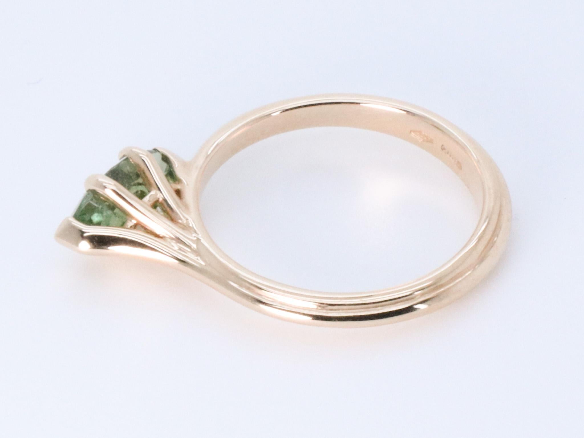 18K Rose Gold Asymmetric Design Stackable Intense Green Tormaline Cocktail Ring For Sale 8
