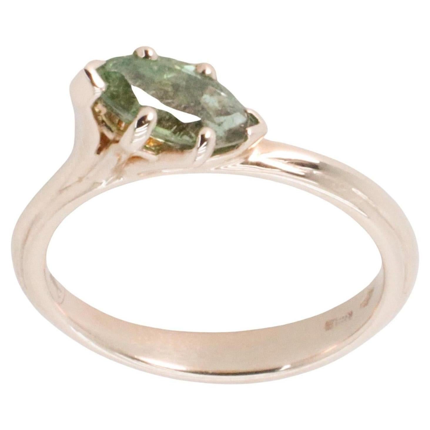 18K Rose Gold Asymmetric Design Stackable Intense Green Tormaline Cocktail Ring For Sale