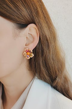 18K Rose Gold Azalea Flower Mandarin Tourmaline Colored Diamond Earrings