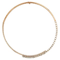18k Rose Gold Baguette and Round Diamond Necklace