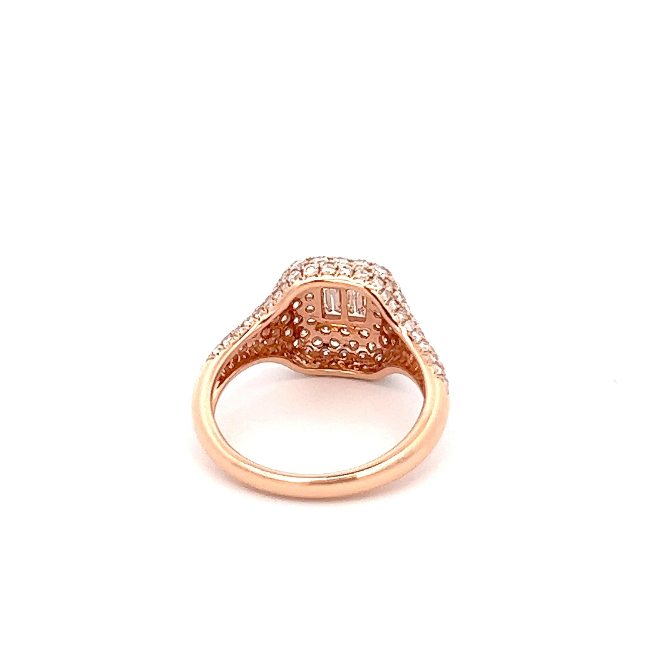 Bague pour femme en or rose 18 carats avec diamants baguettes  Unisexe en vente