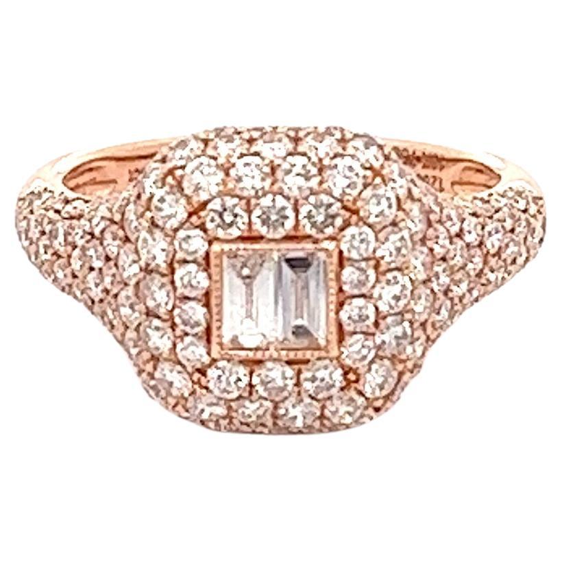 Bague pour femme en or rose 18 carats avec diamants baguettes  en vente