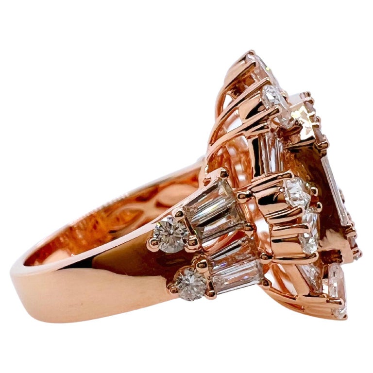 18k Rose Gold Baguette, Round, Pear Shape Diamond Ring For Sale at 1stDibs