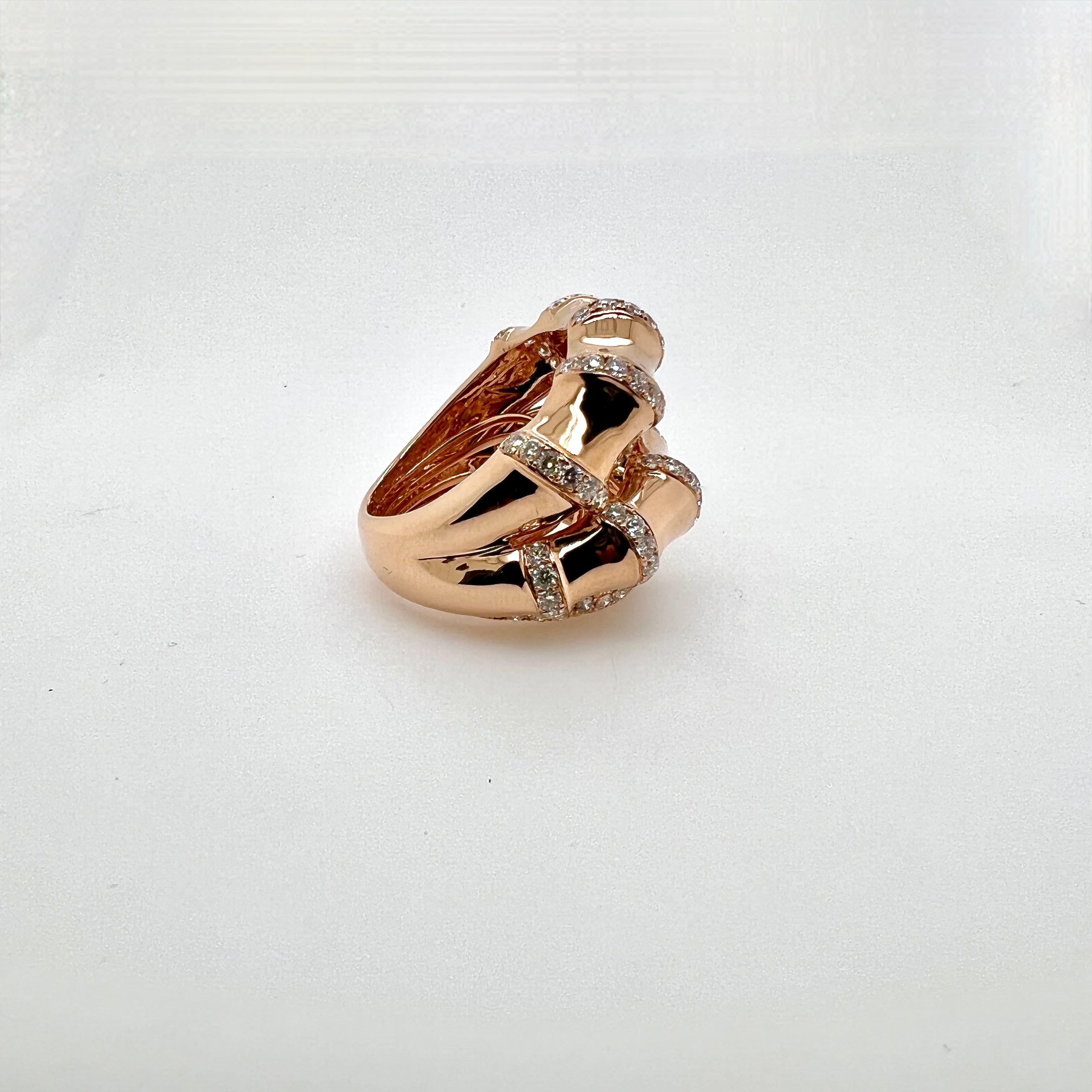 Round Cut 18k Rose Gold Bamboo Style Diamond Cocktail Ring Band