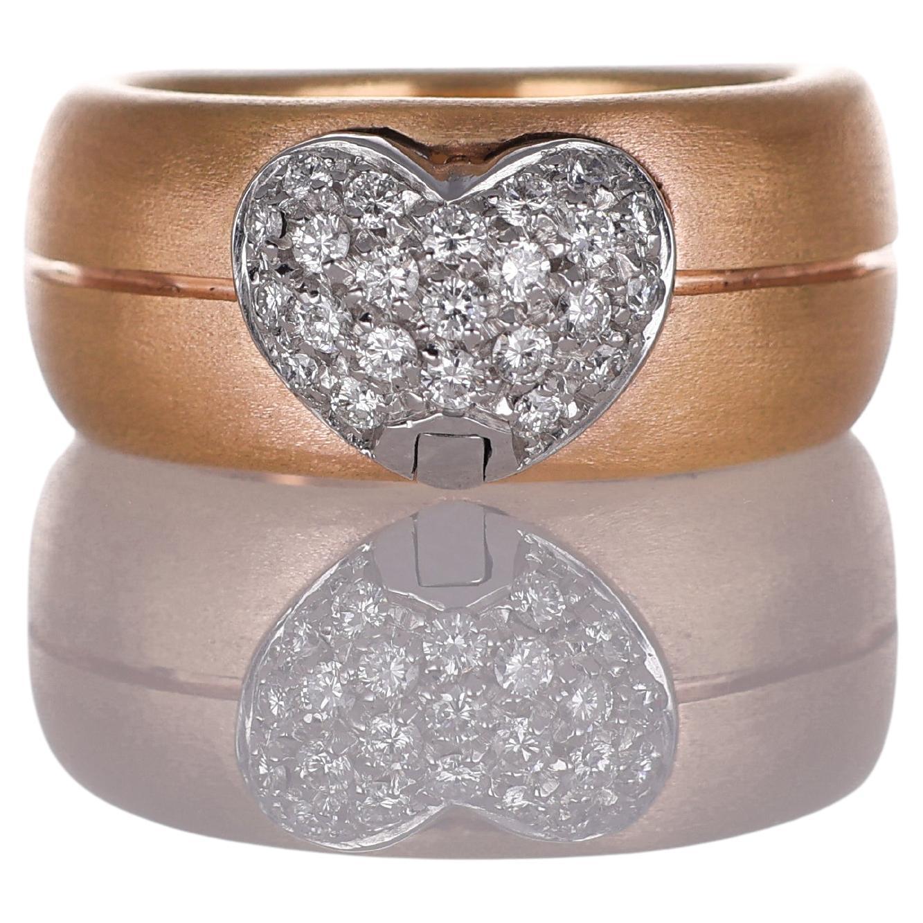 18K Rose Gold Band Ring mit Diamant Pavé Herz