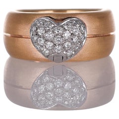 18K Rose Gold Band Ring mit Diamant Pavé Herz