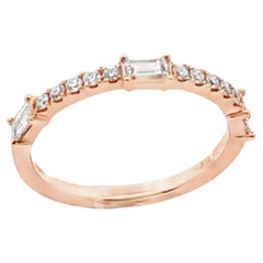 18K Rose Gold Band Ring with Round and Baguette Diamonds