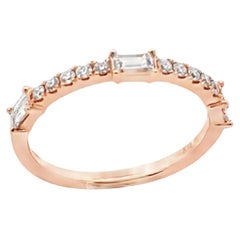 18K Rose Gold Band Ring with Round and Baguette Natural Diamonds