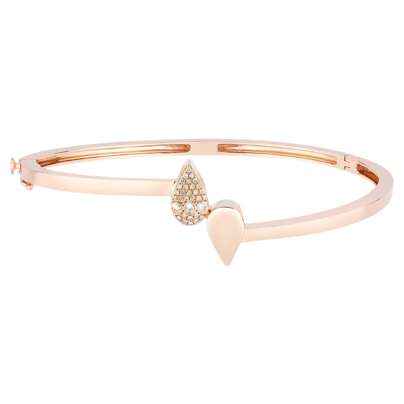 18k rose gold bangle with diamond encrusted drop size M/L