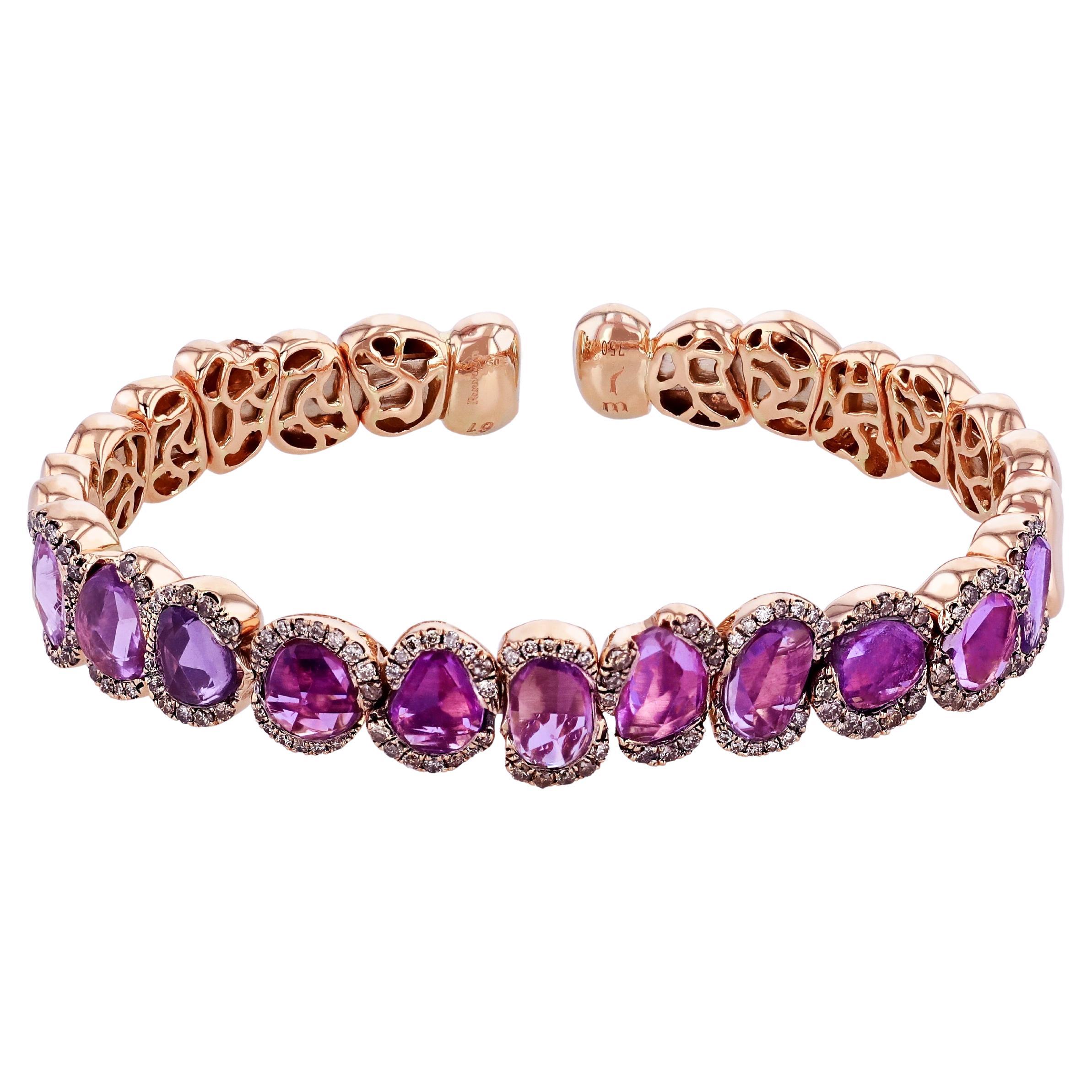 Ruwaya rosa 18k  Brazalete de oro con Zafiros rosas y Diamantes talla redonda