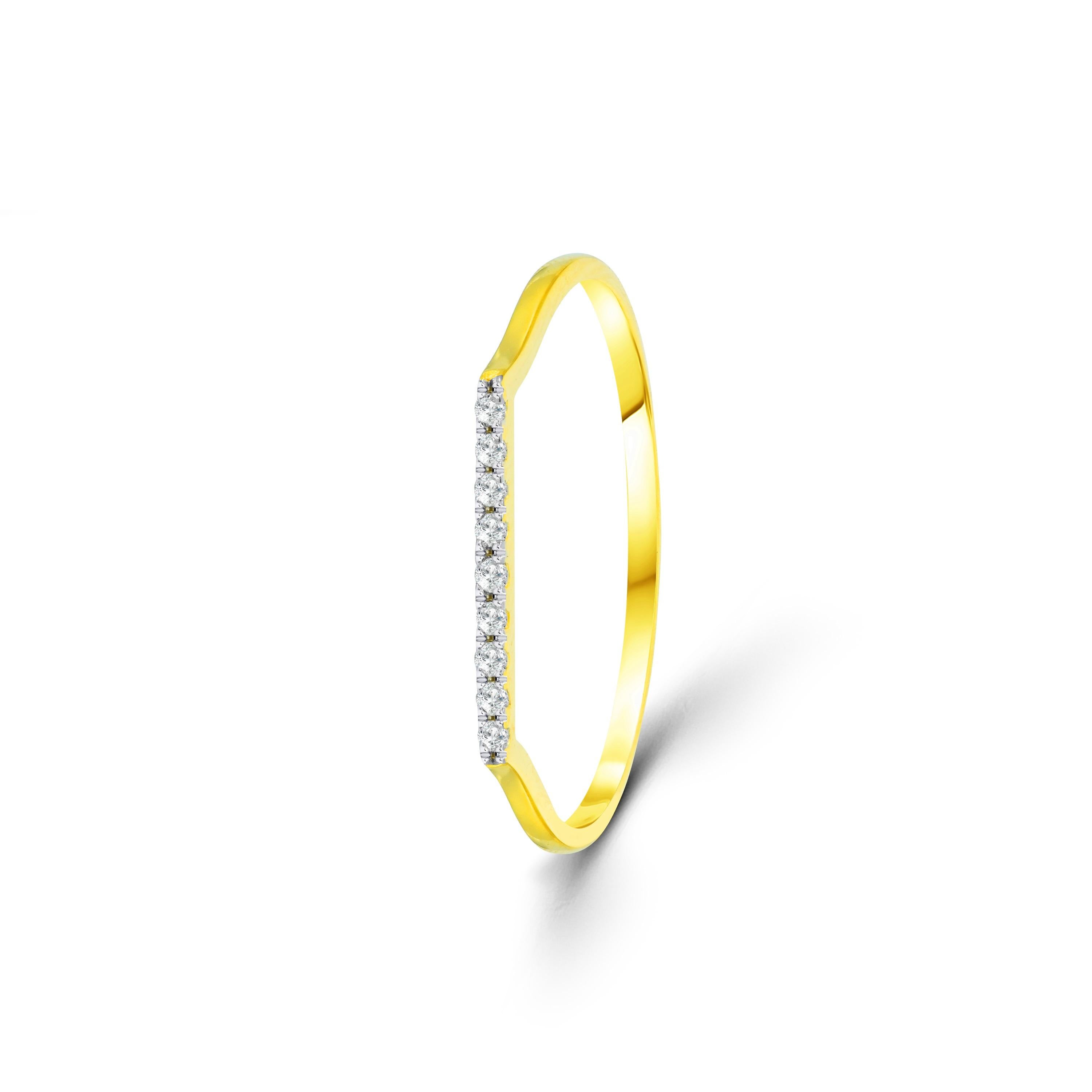 For Sale:  18k Rose Gold Bar Ring Pave Diamond Bar Ring Horizontal Gold Bar Ring 3