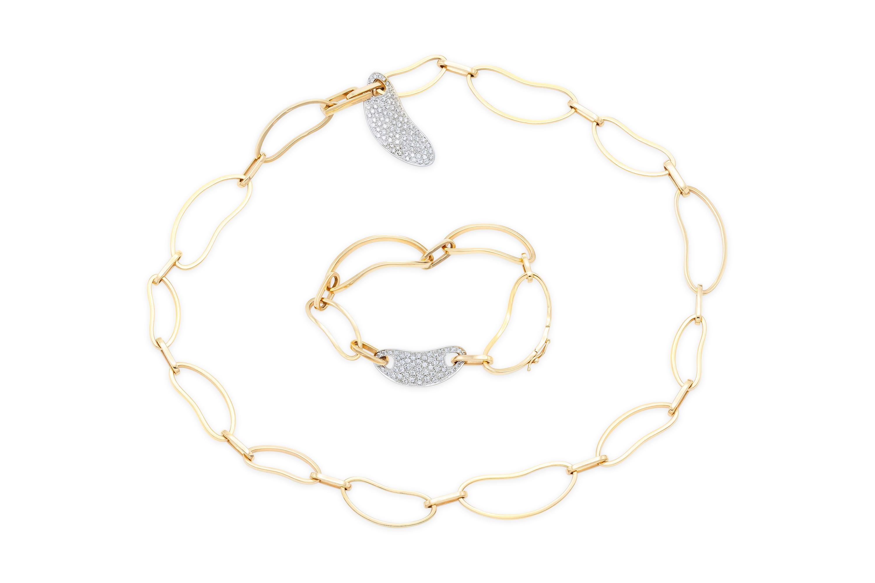18 Karat Roségold Bohnenglieder-Halskette / Armband mit Diamanten (Rundschliff) im Angebot