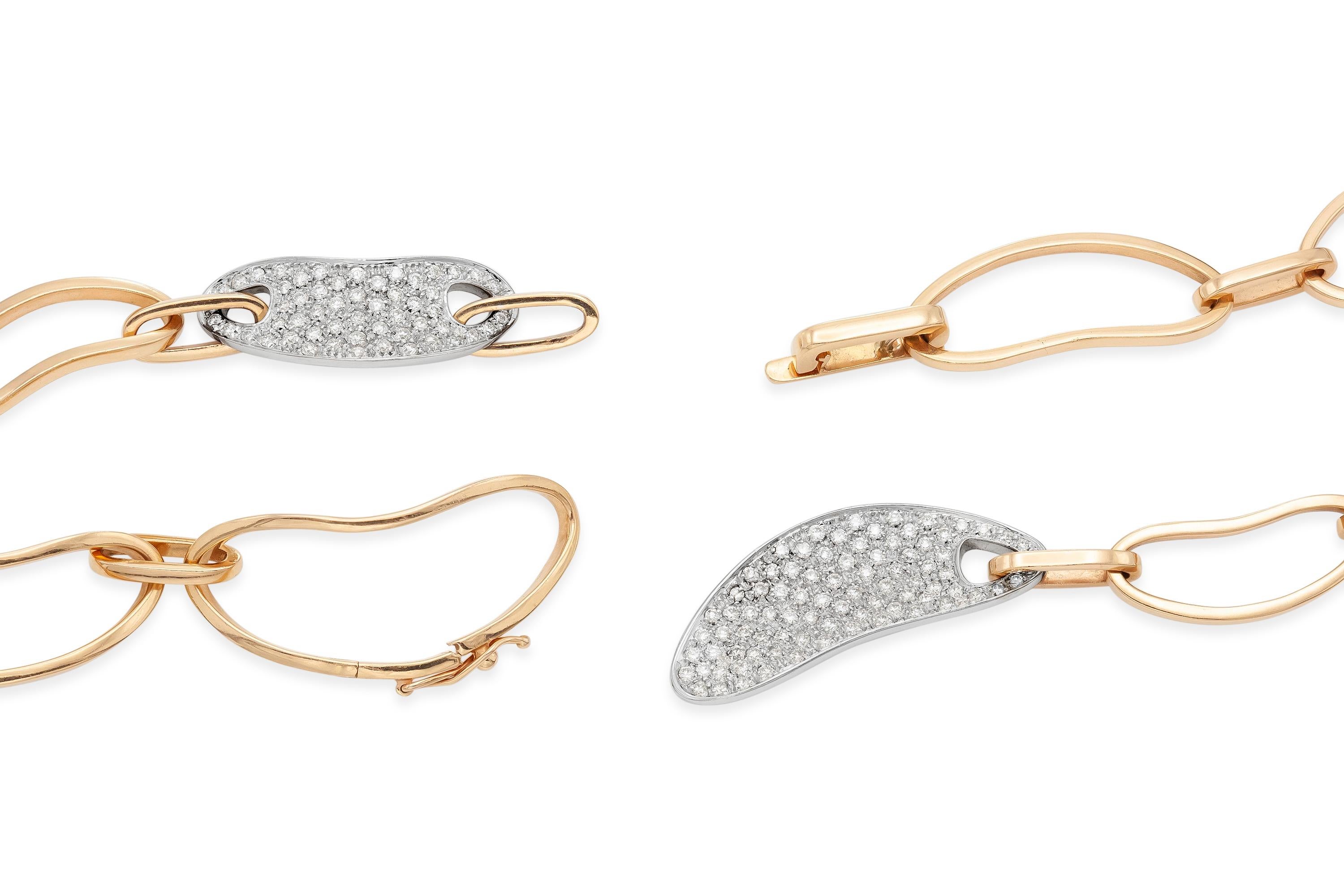 Women's 18K Rose Gold Bean Links Necklace / Bracelet with Diamonds For Sale