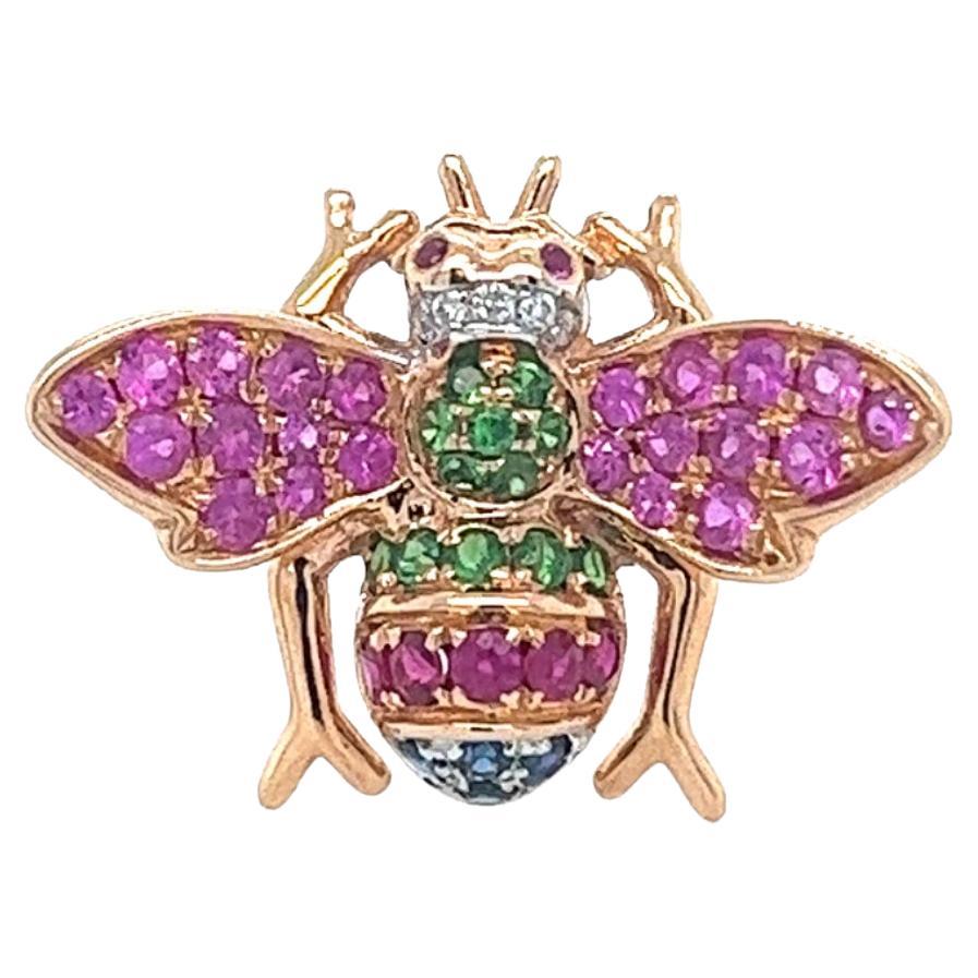 18K Rose Gold Bee Ring with Diamonds & Pink Sapphires  & Green Garnets For Sale