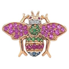 18K Rose Gold Bee Ring with Diamonds & Pink Sapphires  & Green Garnets