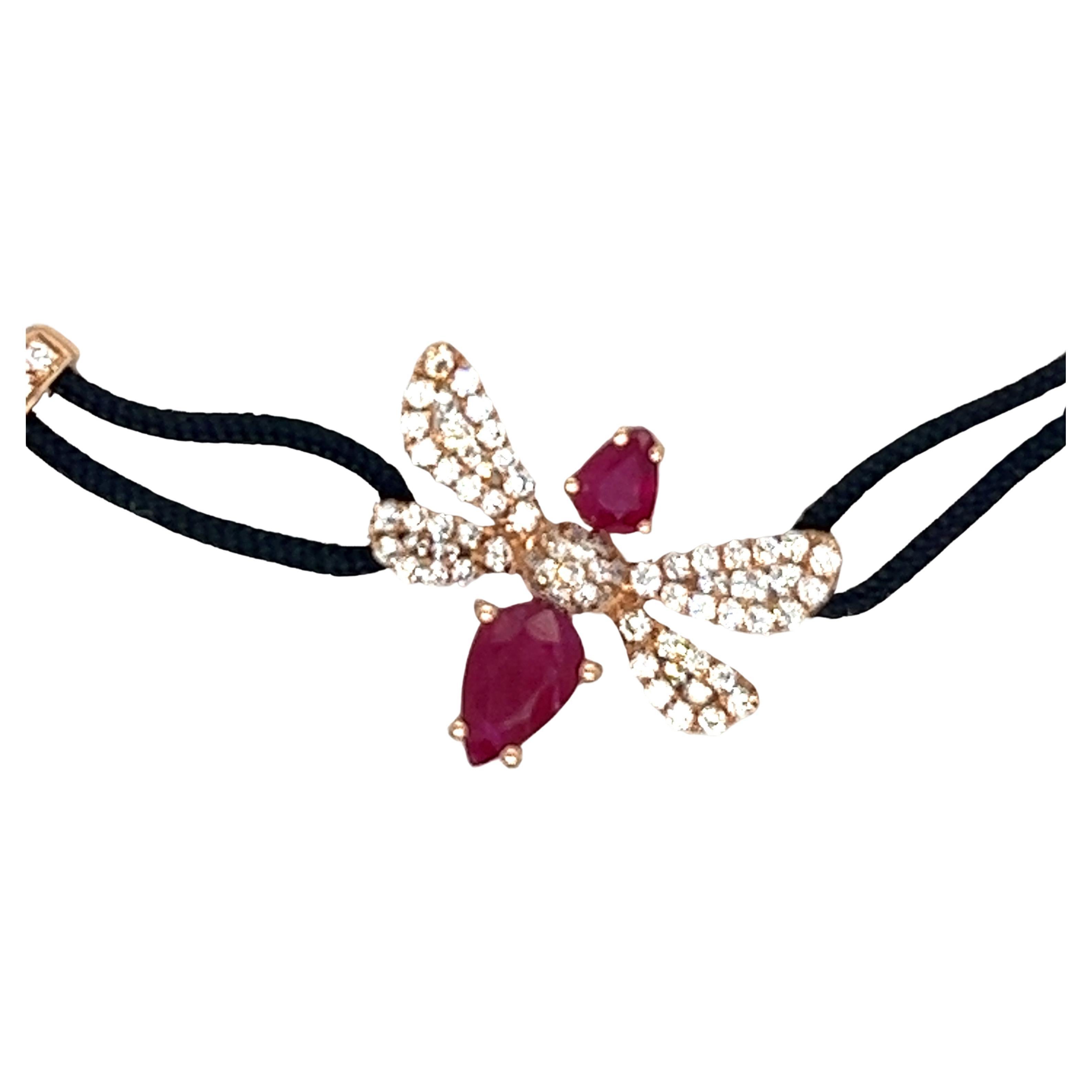 18K Rose Gold Bee Ruby Woven Bracelet with Diamonds For Sale