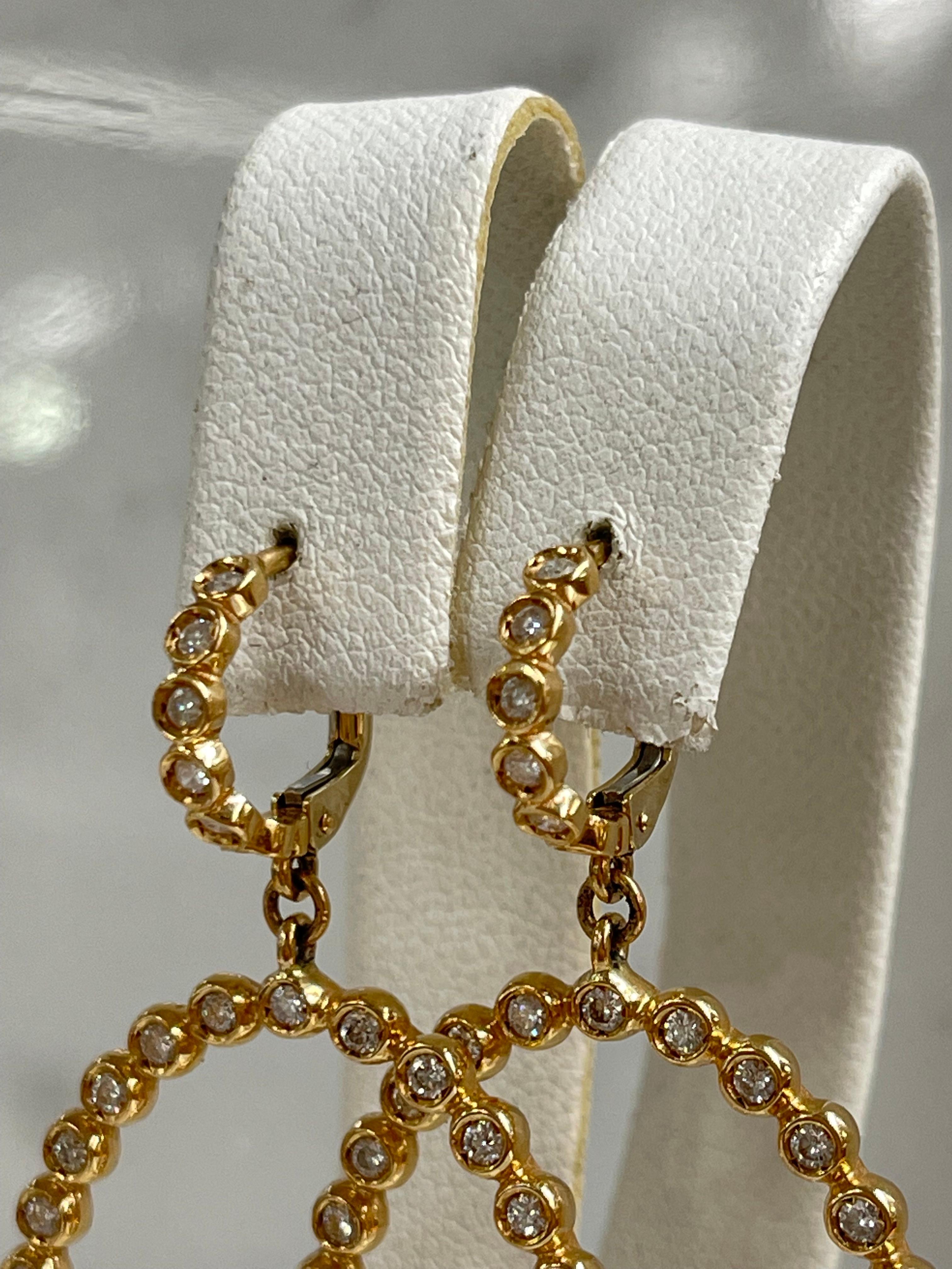18K Rose Gold Bezel Diamond Hoops In New Condition For Sale In Los Angeles, CA
