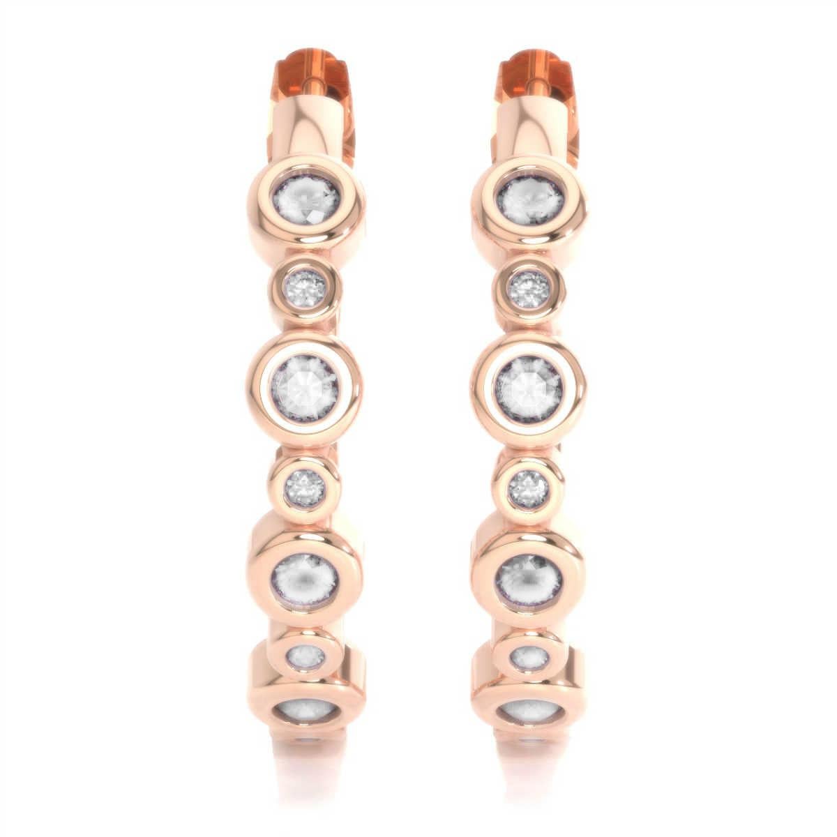 Taglio rotondo Orecchini a cerchio con castone in oro rosa 18 carati con diamante da 1/3 di carato in vendita