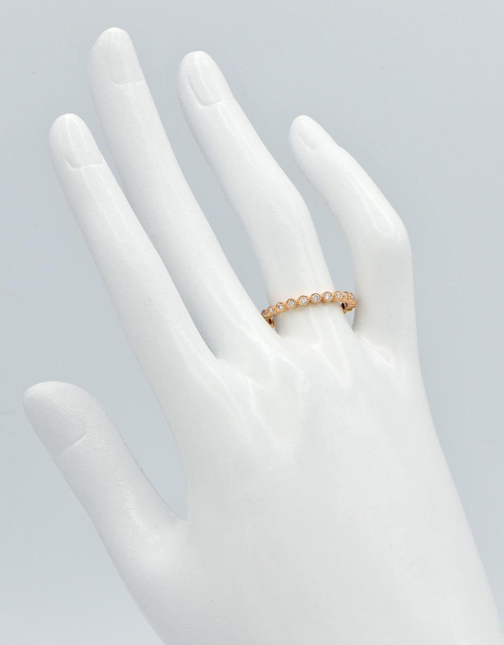 Round Cut 18 Karat Rose Gold Bezel Set Eternity Ring For Sale