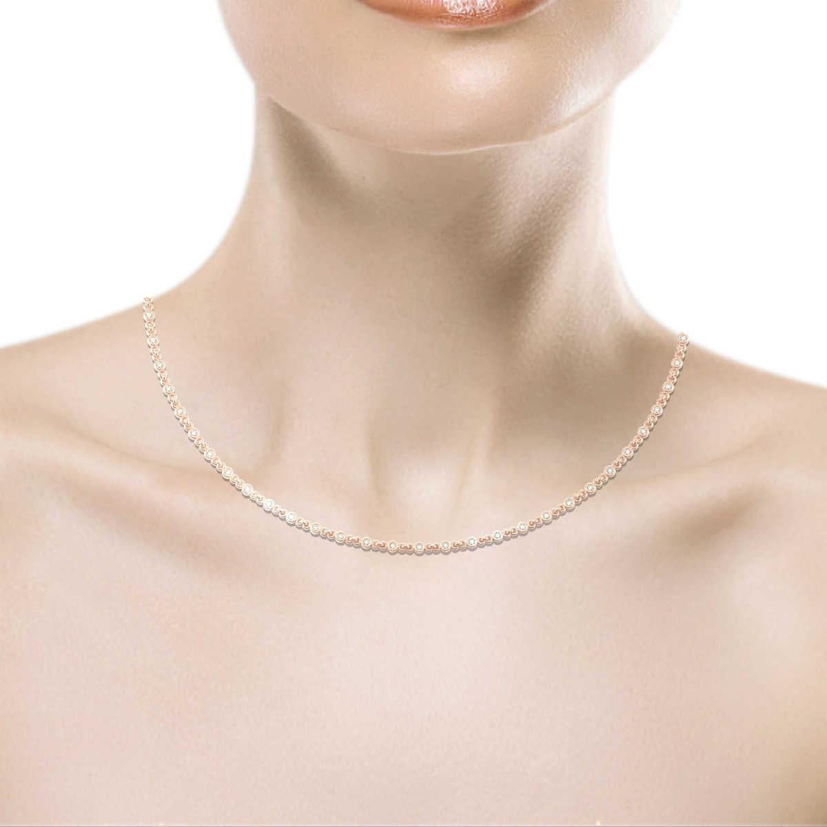 Round Cut 18 Karat Rose Gold Bezel Station Diamond Necklace '1 1/4 Carat' For Sale