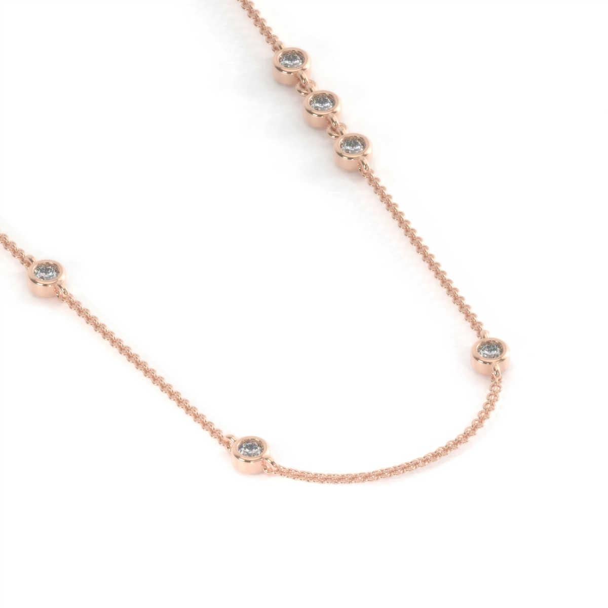This delicate necklace features six (6) round brilliant diamonds stations bezel set. Experience the difference!

Product details: 

Center Gemstone Type: NATURAL DIAMOND
Center Gemstone Color: WHITE
Center Gemstone Shape: ROUND
Metal: 18K Rose