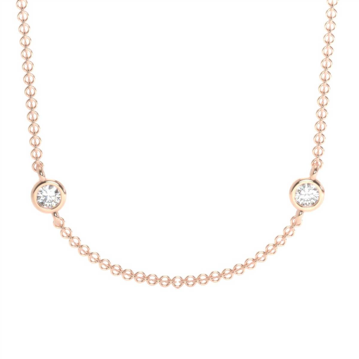 Round Cut 18 Karat Rose Gold Bezel Station Diamond Necklace '2/5 Carat' For Sale