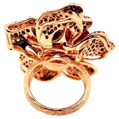 18k Rose Gold Black and White Diamond Flower Cocktail Ring and Pendant