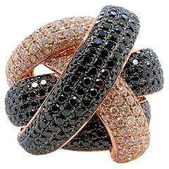 18k Rose Gold Black and White Diamond Knot Ring 