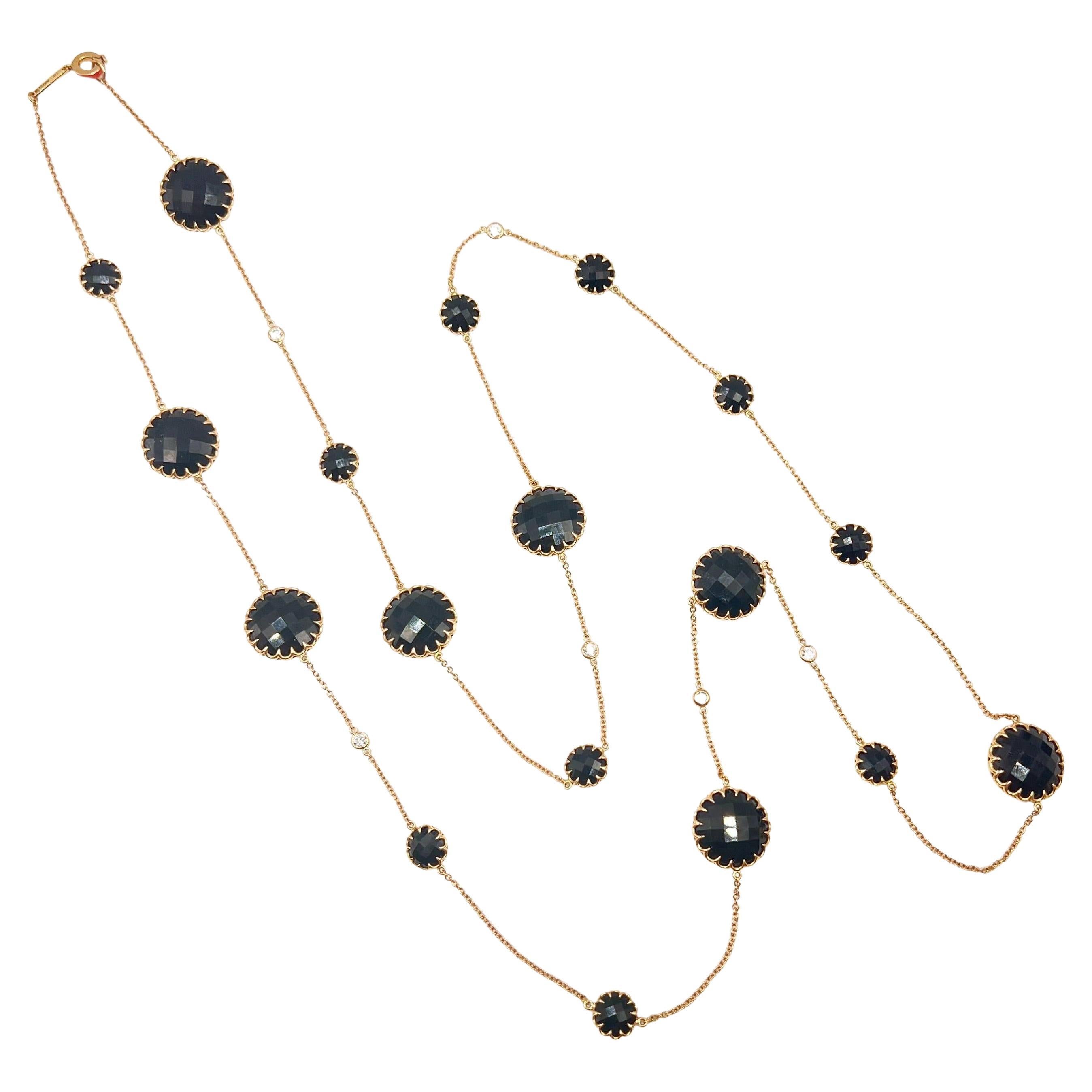 Lange Halskette aus 18 Karat Roségold mit schwarzem Onyx und Diamant