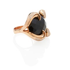18k Rose Gold & Black Onyx Ring with 0.35 Carat Diamond Accents, Size 7 1/2