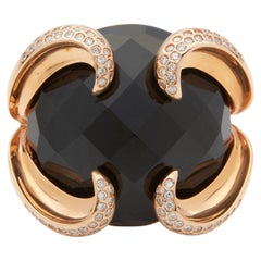 18k Rose Gold & Black Onyx Ring with 0.35 Carat Diamond Accents, Size 7 1/2