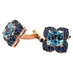 Boutons de manchette David's Blues en or rose 18 carats, topaze bleue et saphirs bleus