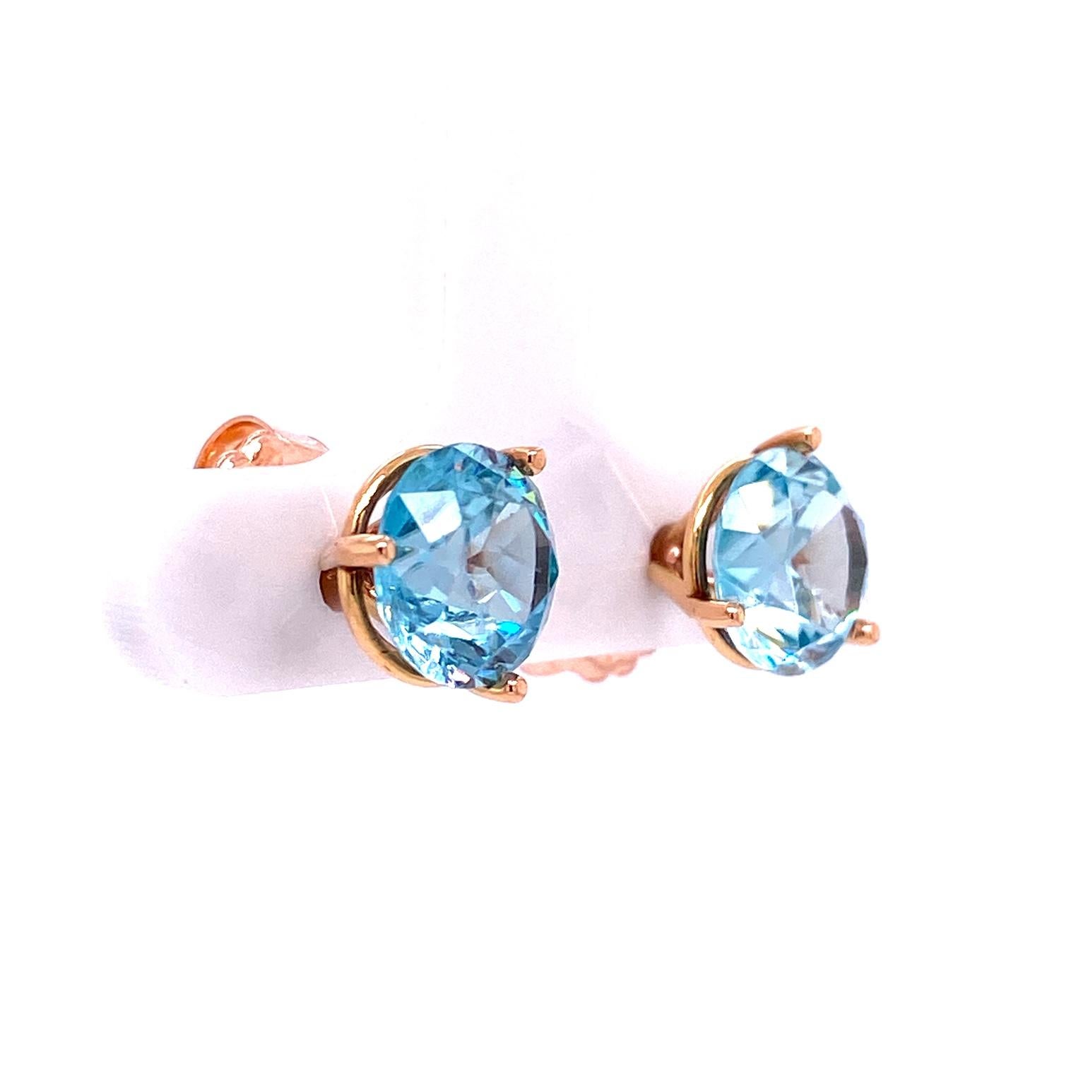 18 Karat Rose Gold Blue Zircon Studs with 18 Karat White Gold Aquamarine Jackets In New Condition In Greenville, SC