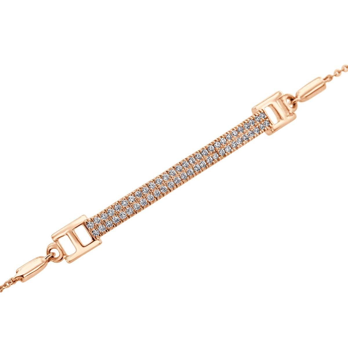 Round Cut 18 Karat Rose Gold Bolo Diamond Bracelet '1/2 Carat' For Sale