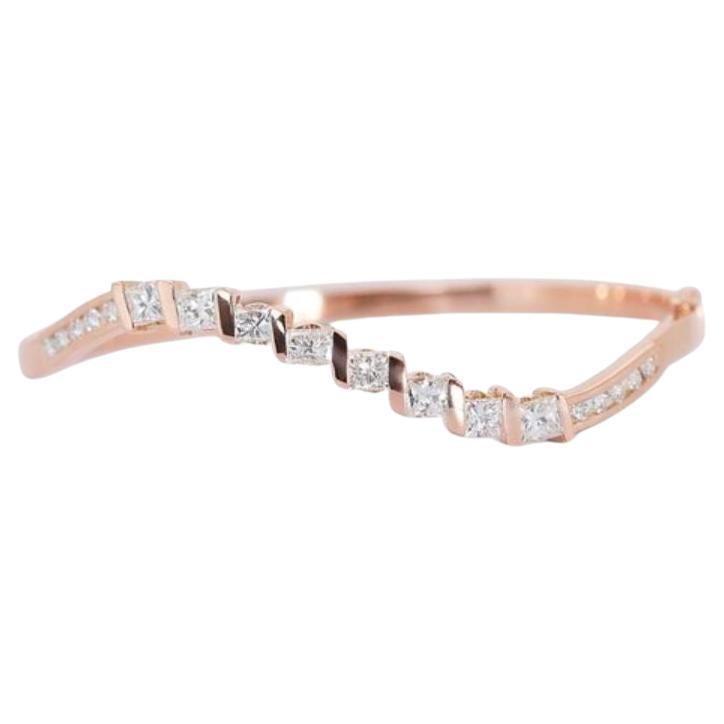 18K Rose Gold Bracelet with 2.1 Carat Princess Cut Diamond and Side Stones For Sale