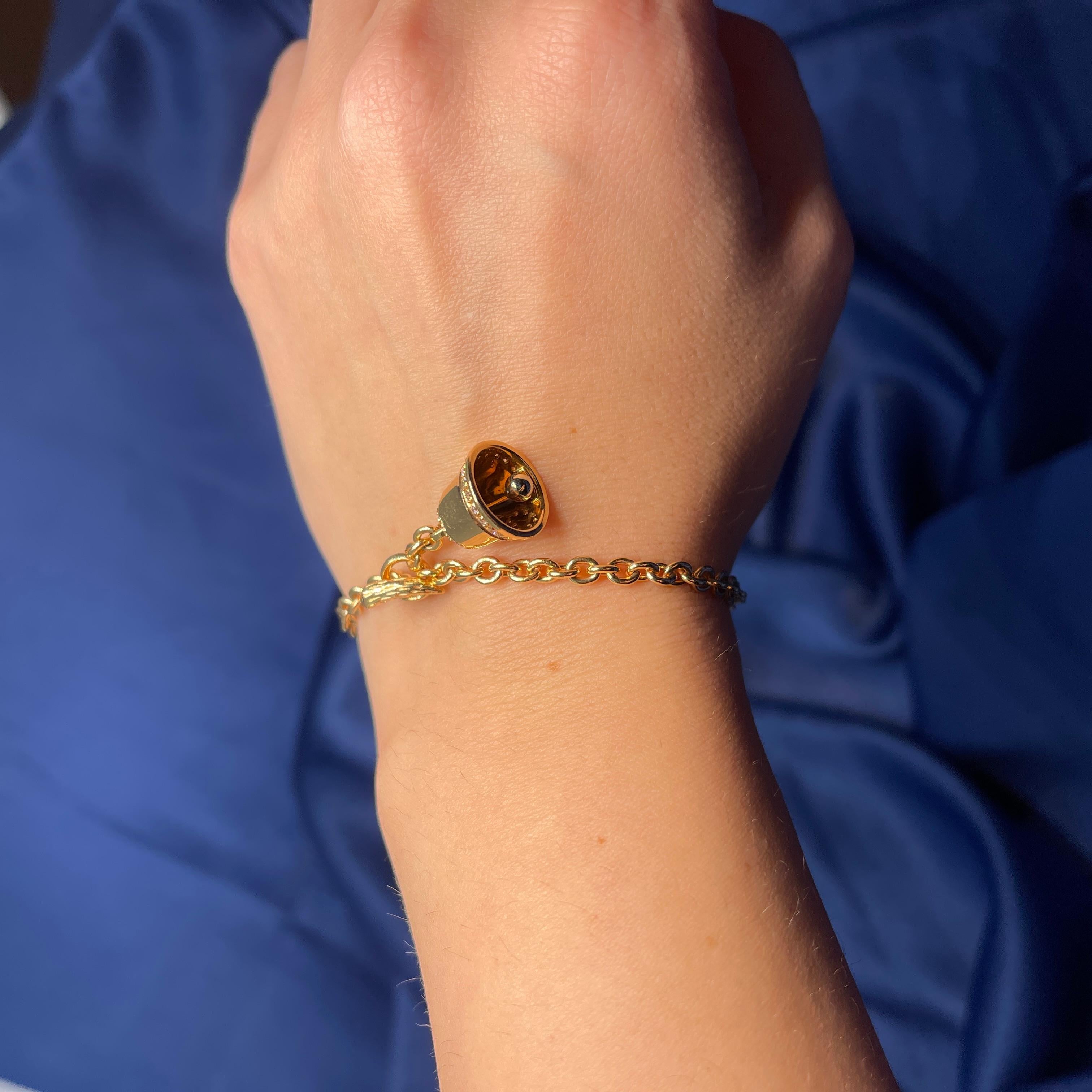 18K Rose Gold Bracelet with Diamond Pavé Bell Charm For Sale 1