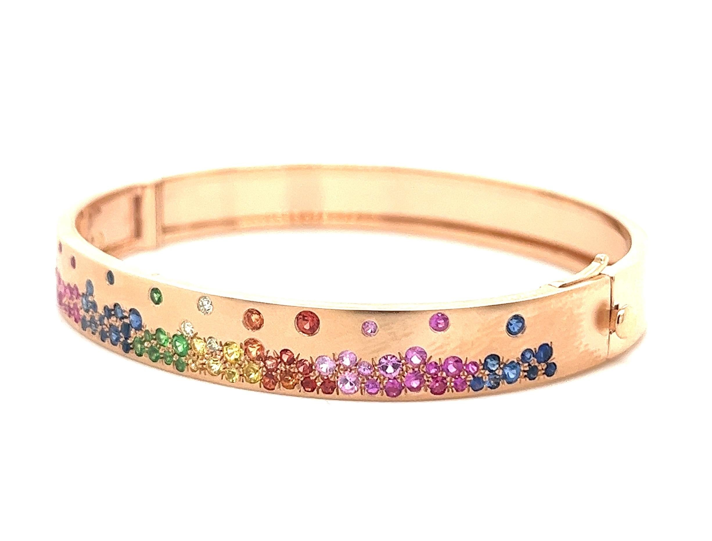 Modern 18K Rose Gold Bracelet with Multi-Color Gemstones and Diamonds For Sale