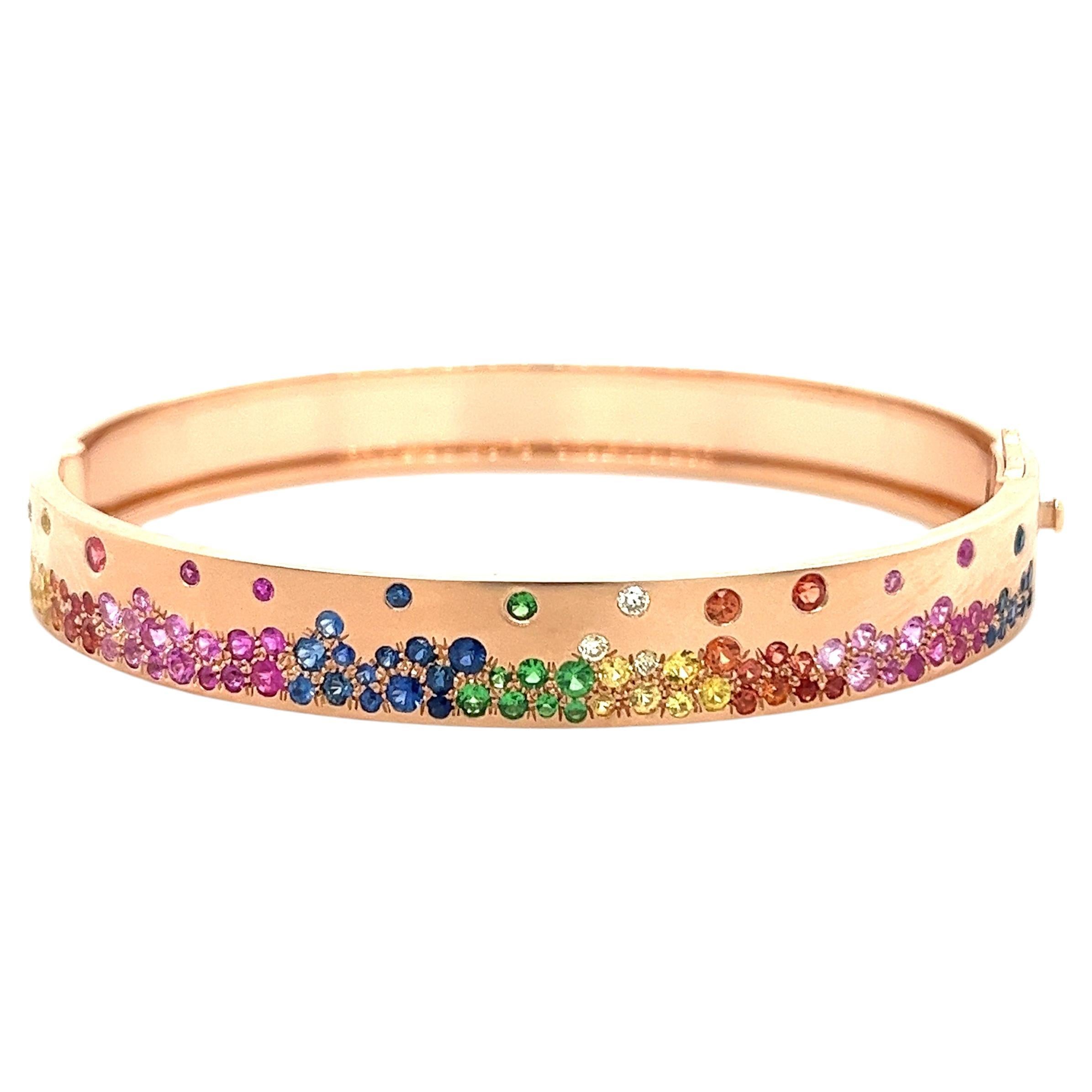 18K Rose Gold Bracelet with Multi-Color Gemstones and Diamonds For Sale