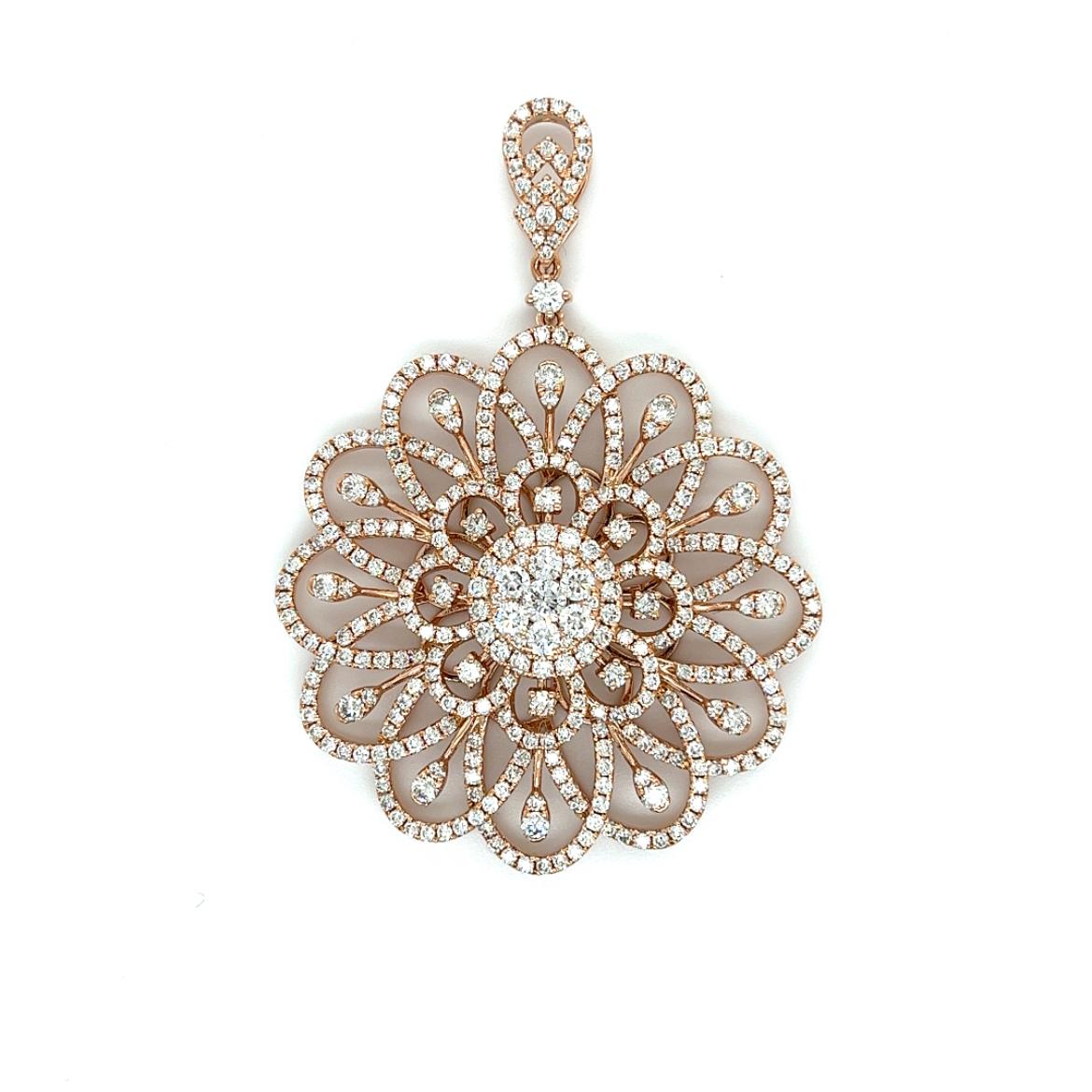 Taglio rotondo Ciondolo con diamante naturale Brilliante in oro rosa 18 carati in vendita