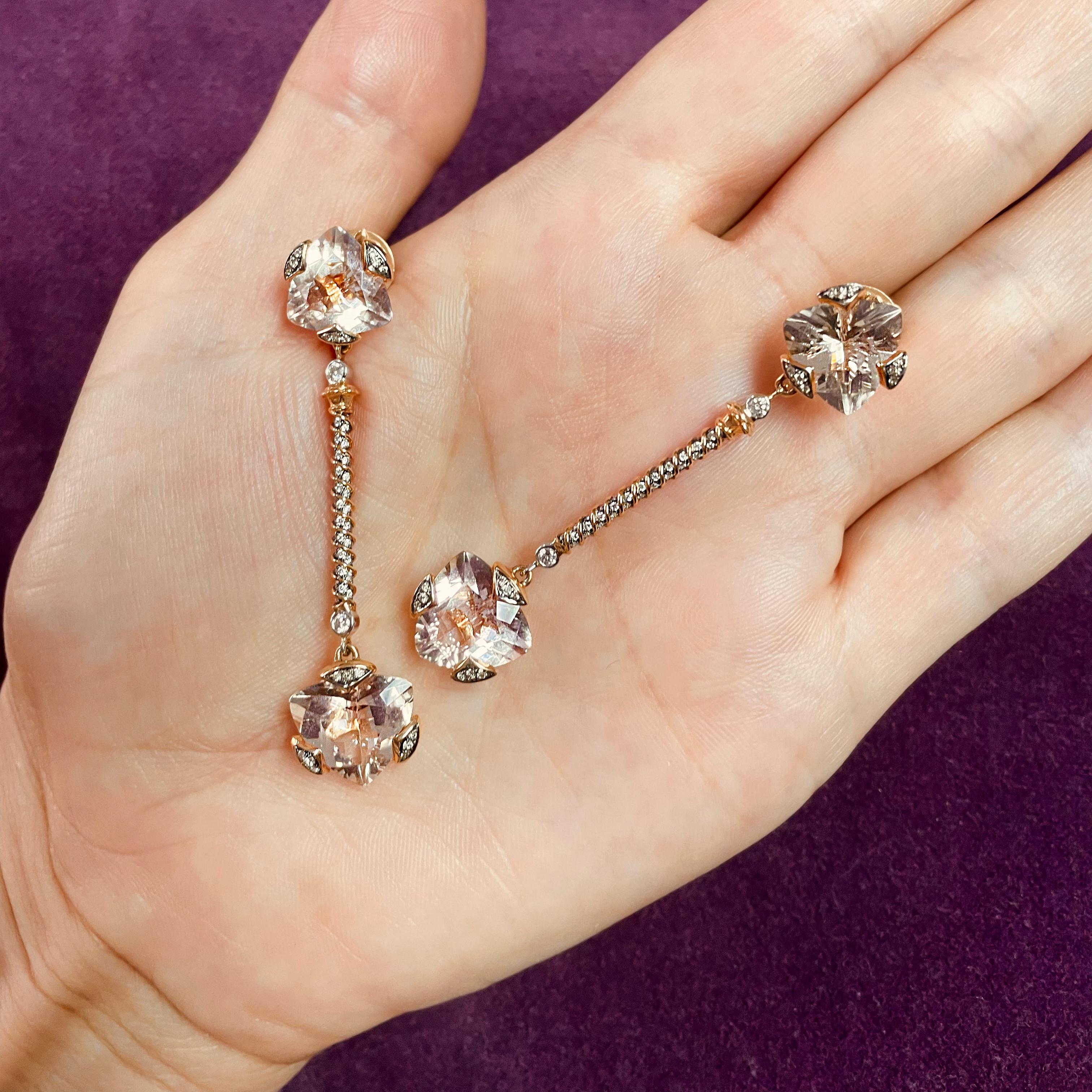 White and Brown Diamonds 0.47 cts, Morganite Trillions 4 pcs for 13.07 cts 
Inspired by the architecture of the Giotto's Bell Tower in Florence, from our 