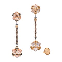 18k Rose Gold, Brown Diamonds, Trillions Morganite Earrings