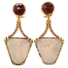 18k Rose Gold Brown Rose Cut Diamond Studs with Opal and Sapphire Jackets