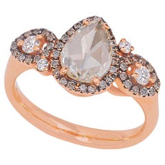 18k Rose Gold Brown, White and Rose-Cut Diamonds Ring