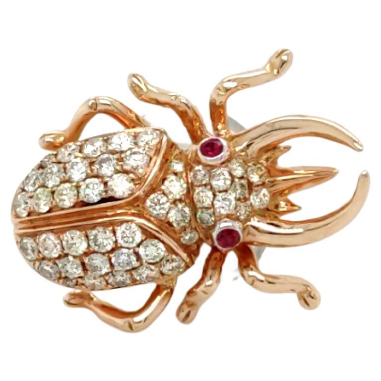 18K Rose Gold Bug Shaped Mixed Colored Diamond Brooch For Sale