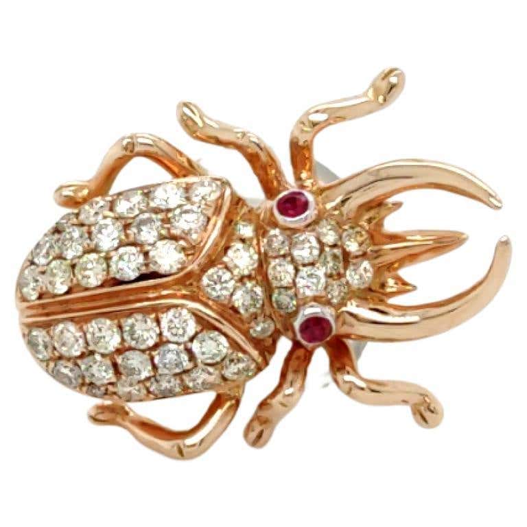 18K Rose Gold Bug Shaped Mixed Colored Diamond Brooch For Sale at ...